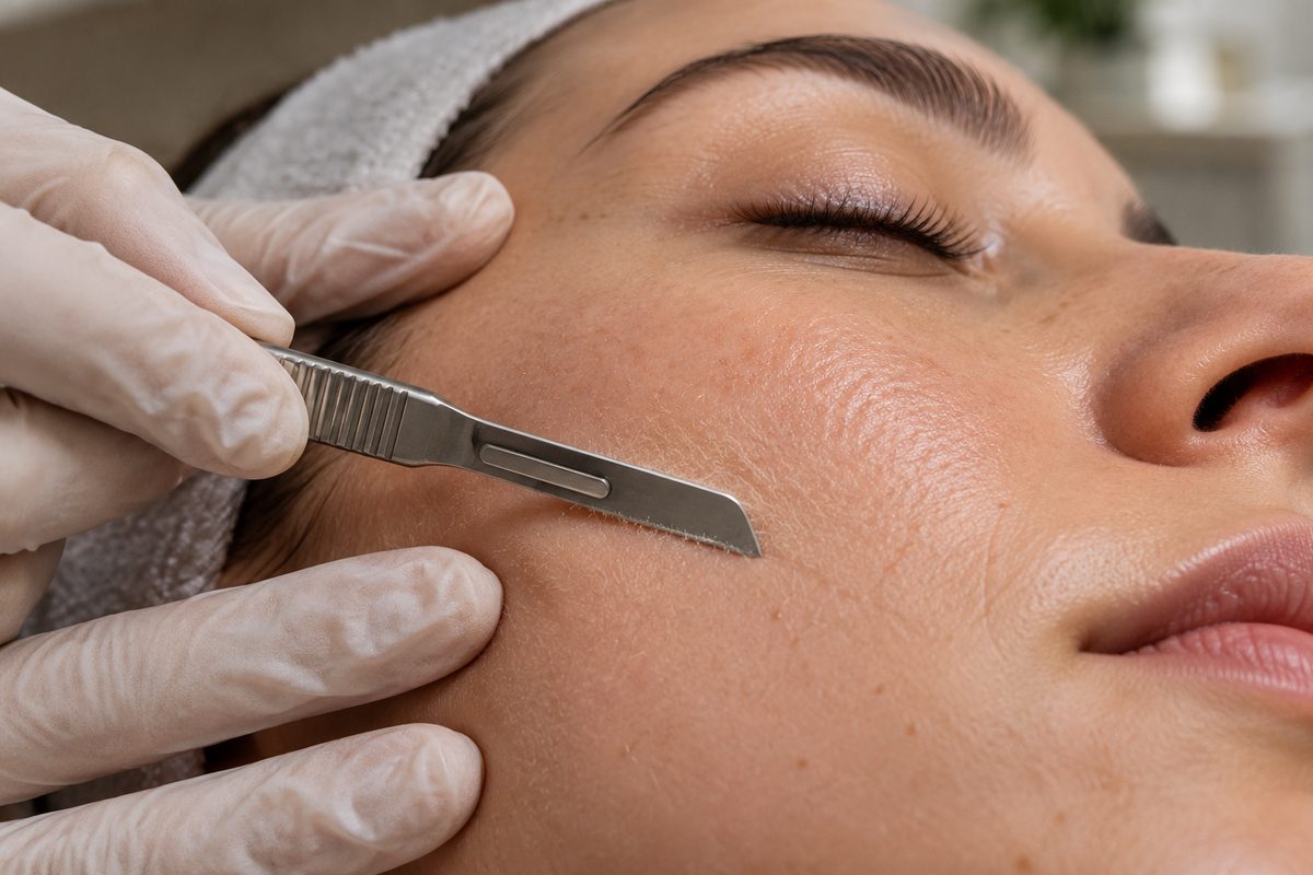 Precision dermaplaning procedure using a sterile surgical blade for epidermal exfoliation