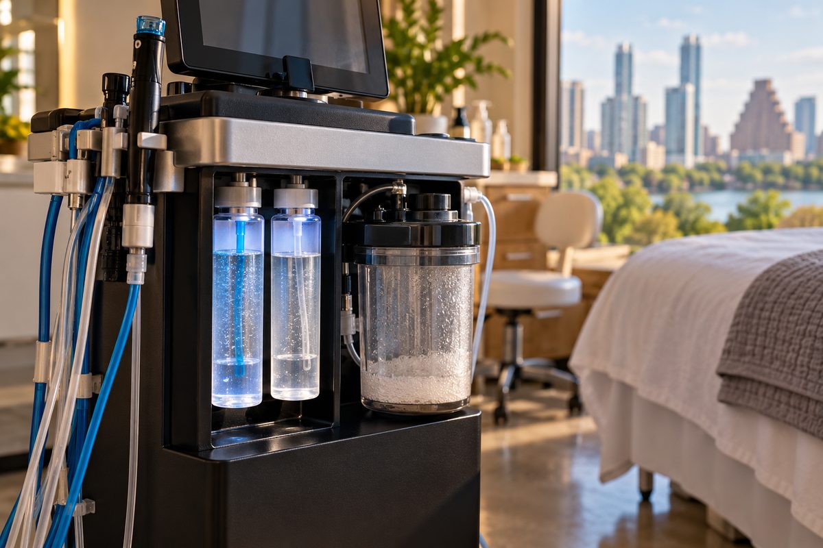 Vortex fluid infusion console with active serum reservoirs and clear closed canister